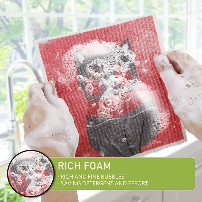 Swedish Dishcloths for Kitchen Reusable 6 Pack Kitchen Towels No Odor Quick-Drying Reusable Paper Towels Reusable Paper Towels Washable for Countertop, Sink, and Kitchen cat