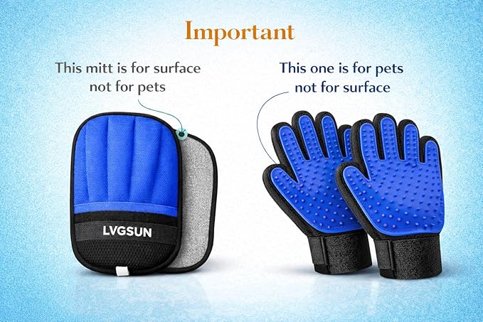 3-in-1-Pet Hair Remover Gloves for Cats & Dogs, Grooming & Deshedding Mitt Set – 2 Gloves + Extra Pad, Reusable Fur Removal Tool for Shedding, Sofa, Clothes, Carpet & Car Interior