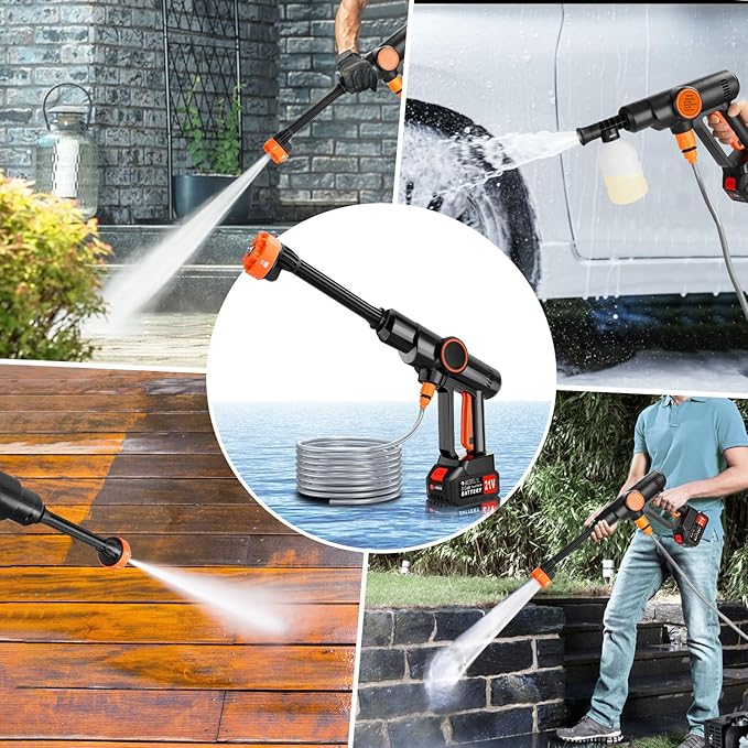 Portable Cordless Pressure Washer, Electric Power Washer Battery Powered, Handheld Car Washer with 6-in-1 Nozzle,17FT Drain Hose, Power Cleaner for Patio Floor Fence Deck Indoor