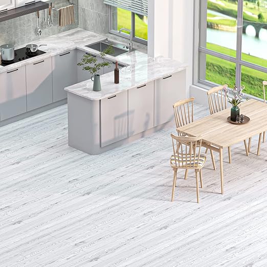 Oxdigi Peel and Stick Vinyl Flooring 2 Rolls 23"x 393"/128 Sq.Ft, Self Adhesive Vinyl Floor Tiles Wood Plank Flooring Waterproof Wear-Resistant for Any Room, Easy DIY Floor Coverings, White-Washed
