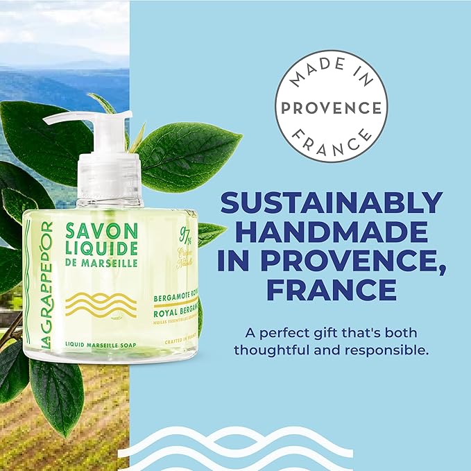 La Grappe d'Or Royal Bergamot Marseille Hand Soap with Essential Oils | Handmade in France from Moisturizing Organic Olive & Coconut Oil | Natural, Cruelty-Free & Vegan, 11.10 oz Liquid