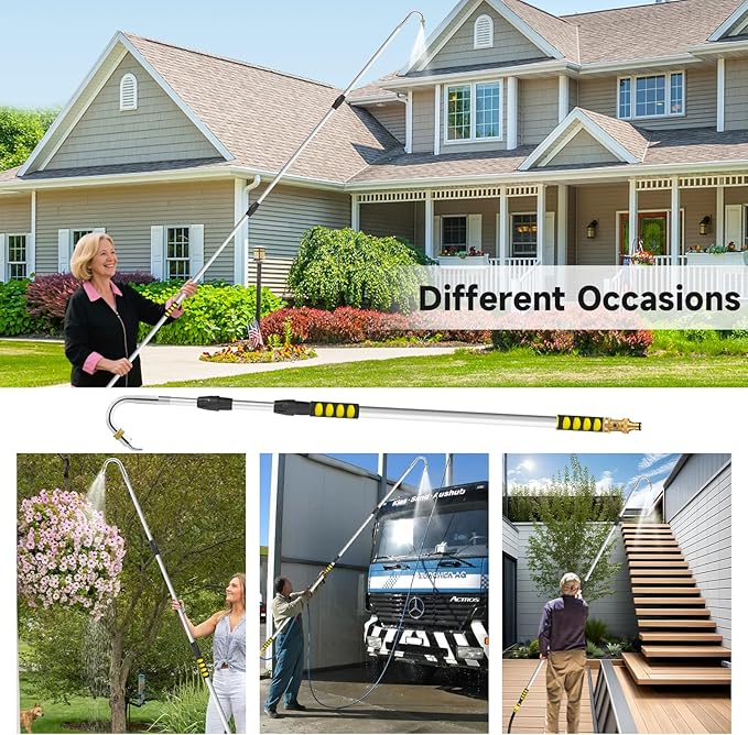12FT Gutter Cleaning Tools,Up to 20FT Gutter Cleaner Tools from the Ground with Hose Attachment, Rain Gutters Cleaning Tool with Heavy-Duty Head for 2nd Story House