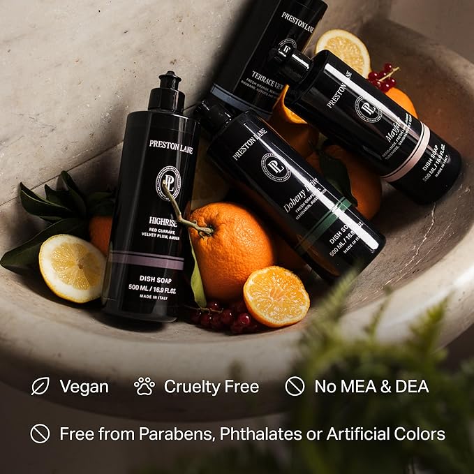 Preston Lane Luxury Dish Soap, Winterwatch Scent – Plant Powered Formula with Essential Oils | Tough on Grease, Gentle on Hands | Vegan, Cruelty Free, Non Toxic Home Essential