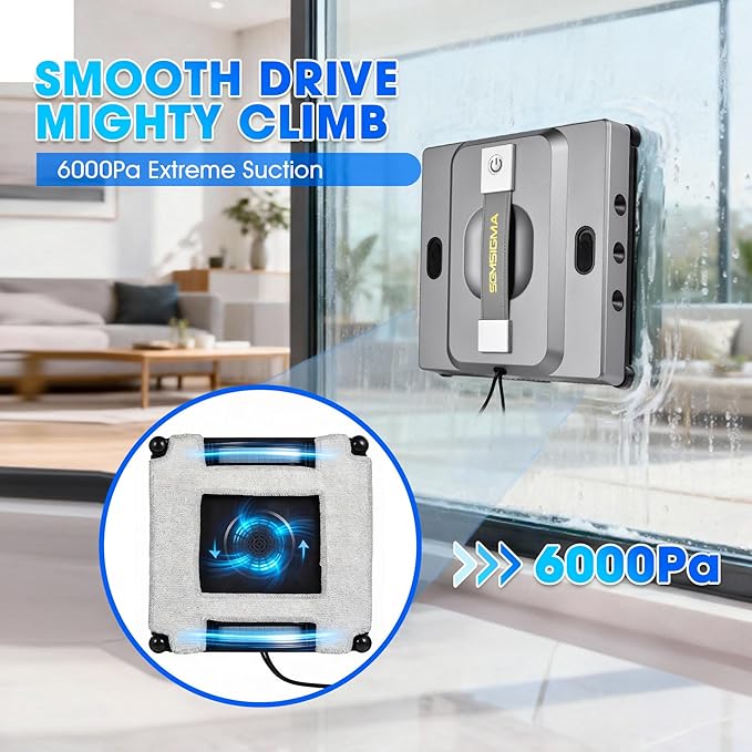M85 Window Cleaning Robot - 6000PA Strong Suction Compact Robot, 6-Way Spray & Wet Wiping, Auto Edge Detection, 4 Cleaning Modes, Smart Path Planning, Suitable for High-Rise Glass/Tiles