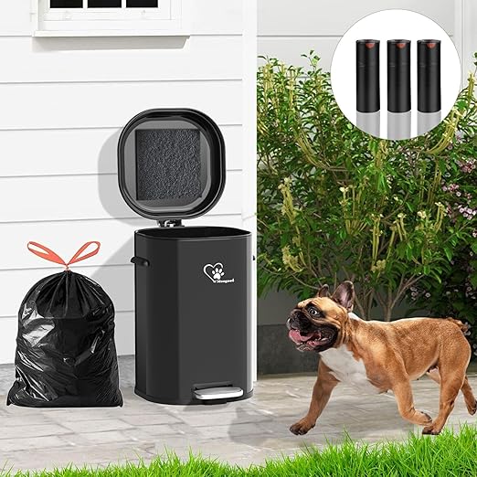 Dog Poop Trash Can, 18L/4.76 Gal Stainless Steel Kitchen Garbage Can, Recycling or Waste Bin, Soft Close, Step-On Pedal, Removable Inner Bucket & Free Waste Bags (Trash Can for Outdoors)