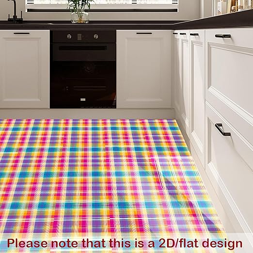 Nuxovilar Peel and Stick Vinyl Floor Tiles - 12x12 Inch Colorful Plaid Pattern, 10 Pcs Self-Adhesive Flooring for Easy Installation