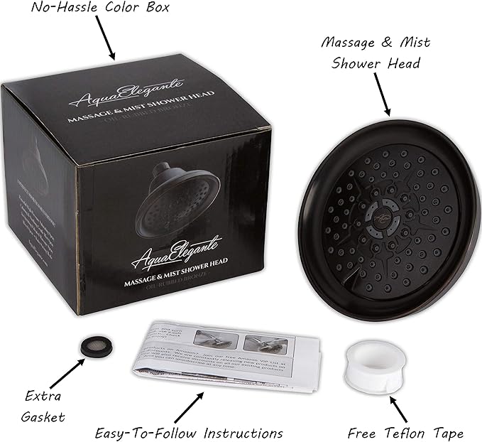 Massage Shower Head With Mist - High Pressure Boosting, Multi-Function, Massaging Rainfall Showerhead For Low Flow Showers & Adjustable Water Saving Nozzle, 1.8 GPM - Oil-Rubbed Bronze