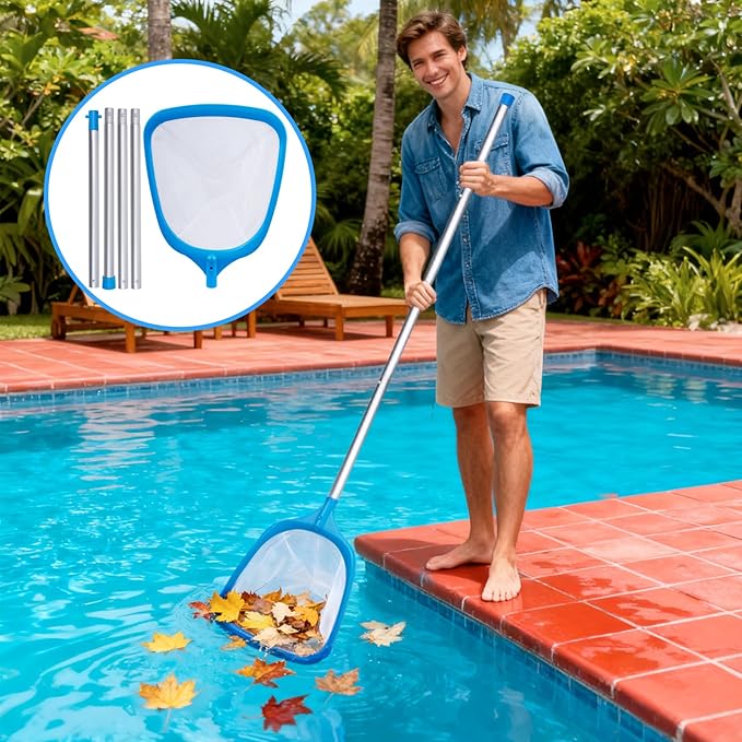 Hot Tub Skimmer Spa Net with 5ft Aluminum Pole Ultra Fine Mesh Net Handy Leaf Skimmer for Small Above Ground Pools Pick Up Fine Debris Lightweight Net