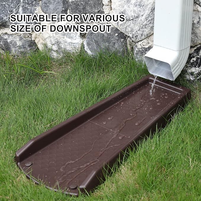 Rain Gutter Downspout Splash Block, Gutter Downspout Extensions for Water Drainage, 24" Gutter Splash Guards Downspout Extender, Fixable Down spout Drain Trays with PE Nails(3 Pack, Brown)