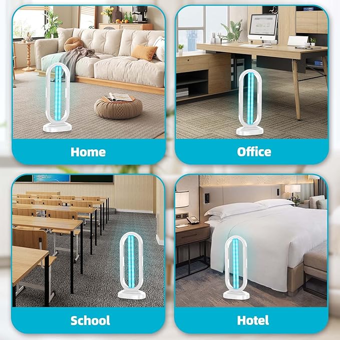 UV Light Sanitizer,4-Speed Timing and Remote Control UVC Home Disinfection Device,Ultraviolet Light Sanitizer for Dust Mites,UV Lamp for Whole Room,White