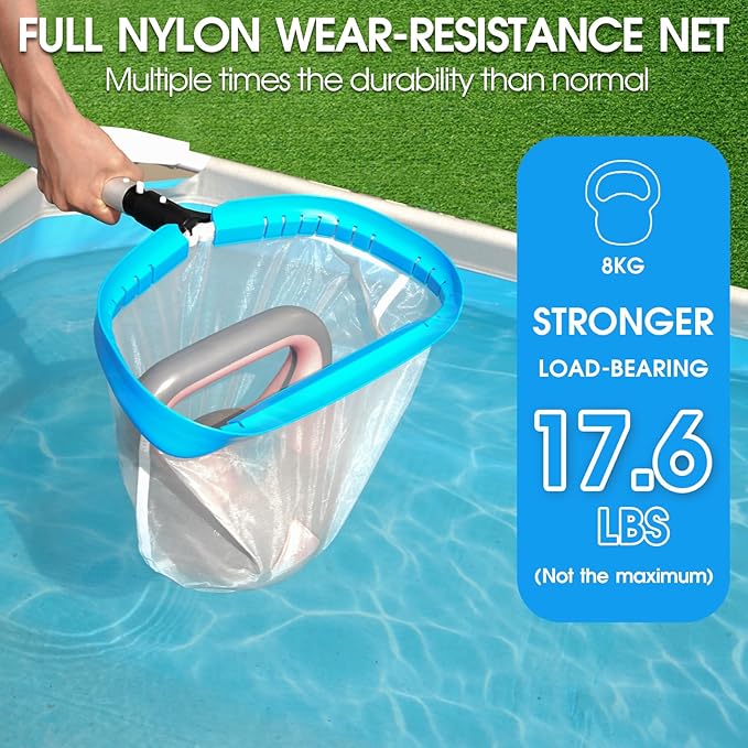 14'' Ultra Fine Mesh Pool Skimmer Net Rake for Sand Silt Pollen Debris - Super Extra Fine Nylon Cleaning Pool Net for Above Ground & In-ground Swimming Pools