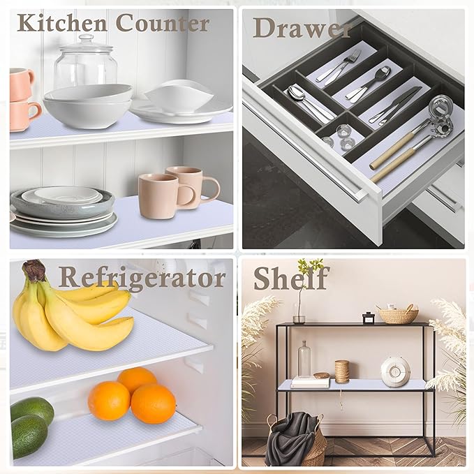 Cabinet Shelf Liner 11 Inch Wide X 20 Ft Non-Slip Kitchen Drawer Liners Waterproof & Oil-Proof Drawer Liners for Cupboard Pantry Non Adhesive Refrigerator Shelf Liner Strong Grip Cabinet Mat (White)