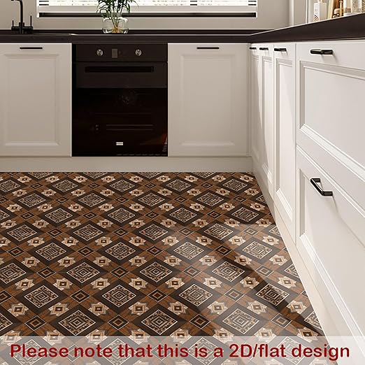 Nuxovilar Peel and Stick Vinyl Floor Tiles, 12x12 Inch Dark Wood Geometric Mosaic Pattern, Self-Adhesive Flooring (10 Pcs)