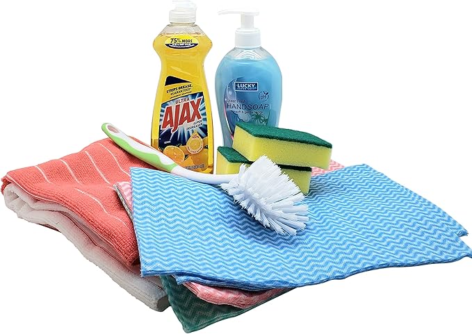 Dorm Room All Inclusive Kitchen Cleaning Kit comes with Dish soap, Sponges, Soap Hand Wash & More