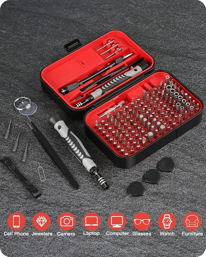 Screwdriver Set – Precision Screwdriver Bit Sets 130 in 1, Mini Hex Phillips Torx Slotted Screwdriver Bit Set with Tool Box, Ideal for Electronics, Laptop, iPhone, Jewelers and More(130-IN-Red)