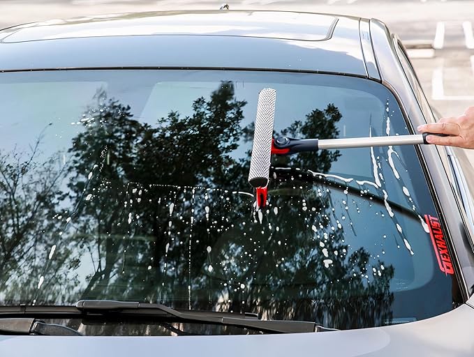 DSV Standard Professional Window Squeegee | 2-in-1 Window Cleaner Sponge and 10" Soft Rubber Strip with Extension Pole 34 INCH & 86.5 cm | Adjustable to Clean from Multiple Angles