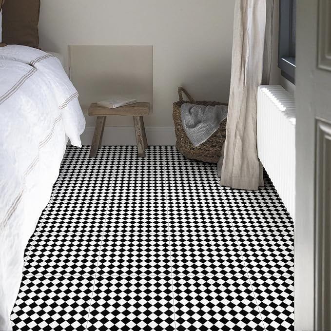 Elffloor Peel and Stick Floor Tile: 10pc 11.8 * 11.8in Self-Adhesive Waterproof Vinyl Flooring Black and White Tiles Sticker for Bathroom, Kitchen, Bedroom, Living Room 