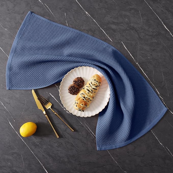 Homaxy 100% Cotton Kitchen Towels and Dishcloths Set, 12 x 12 Inches and 13 x 28 Inches, Set of 8 Bulk Kitchen Towels Set, Ultra Soft Absorbent Dish Cloths for Washing Dishes, Navy Blue
