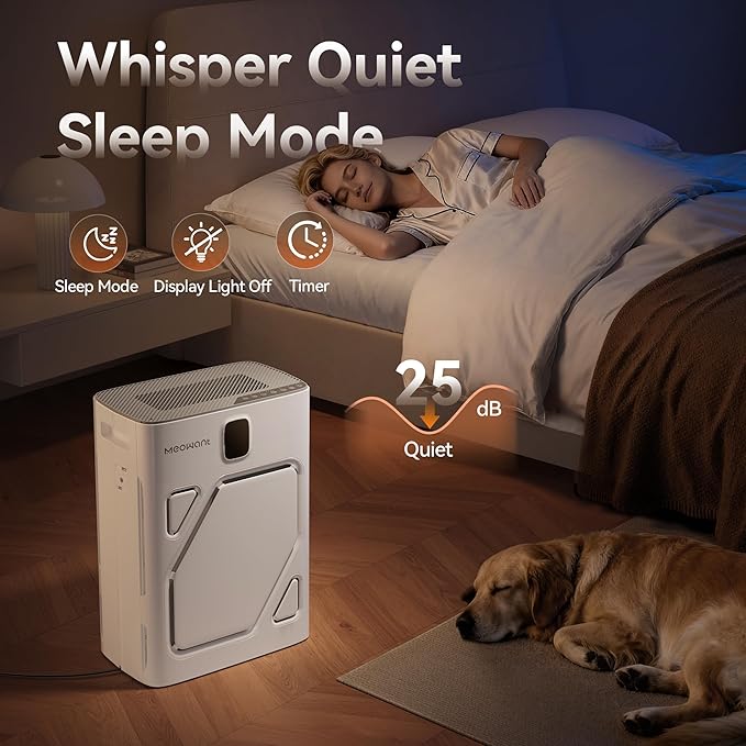 Meowant Air Purifier for Home Large Room 2600ft², H13 HEPA Filter, Double Air Intake, PM2.5 Air Quality Display, Auto Mode, Washable Pre-Filters, 2X-Purification For Pet Hair Dander Odor Dust, White