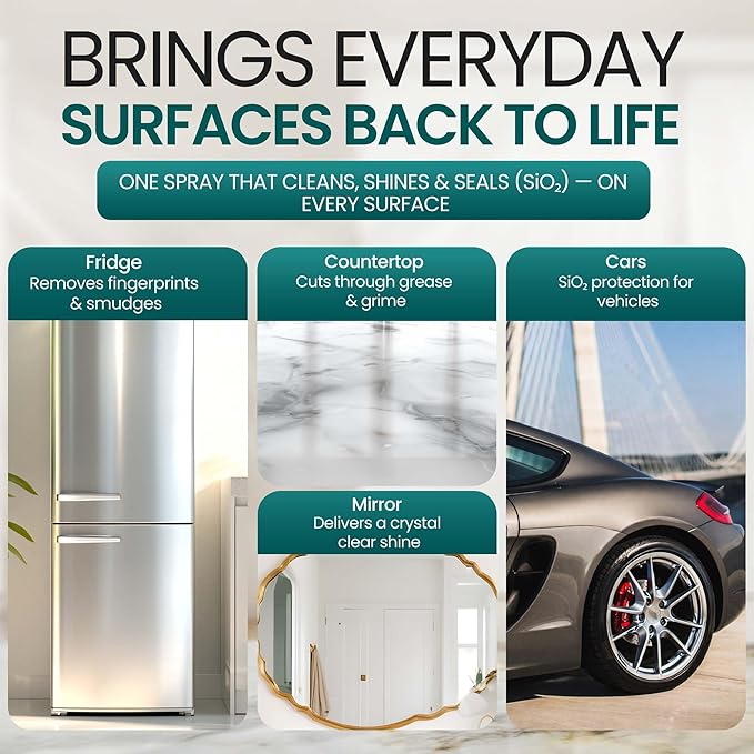 Fixture Shield Surface Revive 16 fl oz – SiO₂ Infused Formula Multi-Surface Cleaner to Shine, Seal & Protect Home, Cars, RVs, Boats, Stainless Steel, Glass, Tile, Countertops, Streak-Free & Non-Toxic