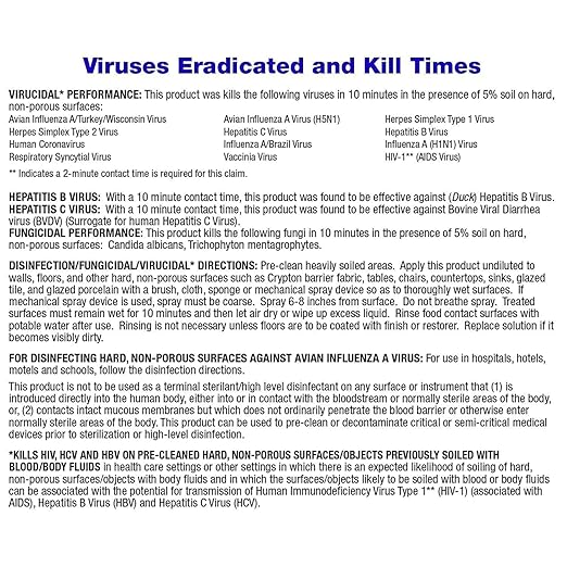 Hospital Disinfectant Sanitizer & Virucide | Kills 99.99% of COVID-19, Avian Flu H1N1,H1N2, H5N1, SARS, Bloodborne Pathogens, Staph, Bacteria & Mold | EPA Reg. | Child & Pet Safe 1 Gal
