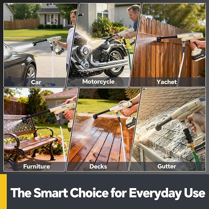 Cordless Pressure Washer, 880 PSI Portable Imapct Power Washer, 4.0Ah Battery Powered with Dual Water Source, 6-in-1 Nozzle, 16ft Detachable Hose, Lightweight and Long-Lasting, for Car, Patio, Home