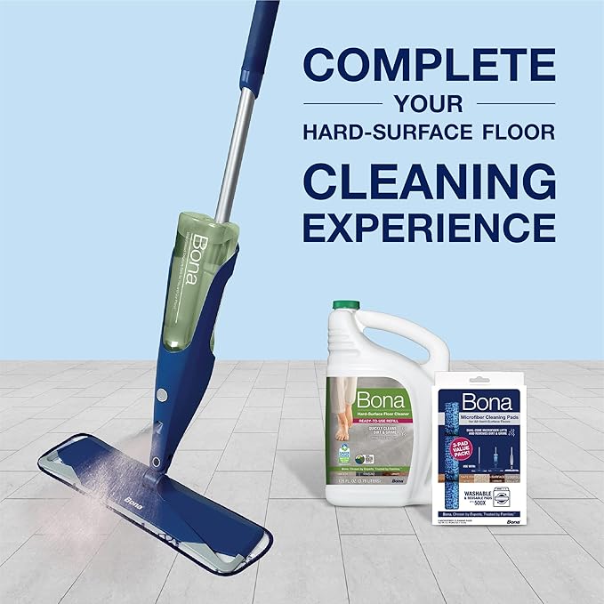 Bona Premium Motion Multi-Surface Floor Spray Mop - Includes Multi-Surface Floor Cleaning Solution and Machine Washable Microfiber Cleaning Pad - for Stone, Tile, Laminate, and Vinyl Floors