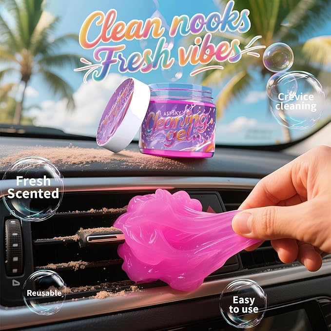 ASFSKY Car Cleaning Gel (Purple,Grape) Dust Cleaning Putty Universal Car Interior Cleaner Keyboard Dust Remover Car Slime Gifts for Men Women Girl(1 Pack)