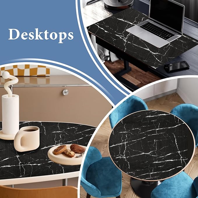 Drawer and Shelf Liner for Kitchen Cabinet: 17 in X 30 Ft Non Slip Waterproof Shelf Paper Non Adhesive Refrigerator Liners Black Marble Easy Liners for Bathroom with Knife Tape Measure