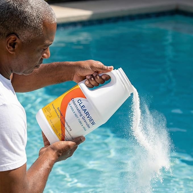 ClearView Chlorine Granules 5 Lbs for Spas and Hot Tubs, Fast Dissolving Chlorinating Granules for Swimming Pools, Calcium-Free Formula Pool Chlorine Shock Granular Sanitizer