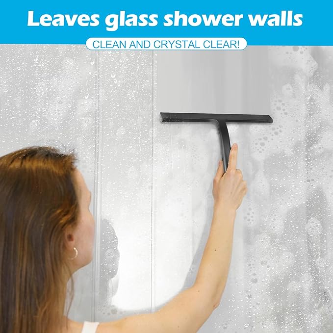Shower Squeegee for Glass Doors, Mirror Window Tile Scrubber Cleaner with Hook Silicone (Gray)