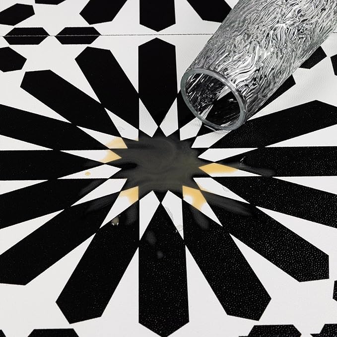 Elffloor Peel and Stick Floor Tile: 10pc 11.8 * 11.8in Self-Adhesive Waterproof Vinyl Flooring Black and White Tiles Sticker for Bathroom, Kitchen, Bedroom, Living Room