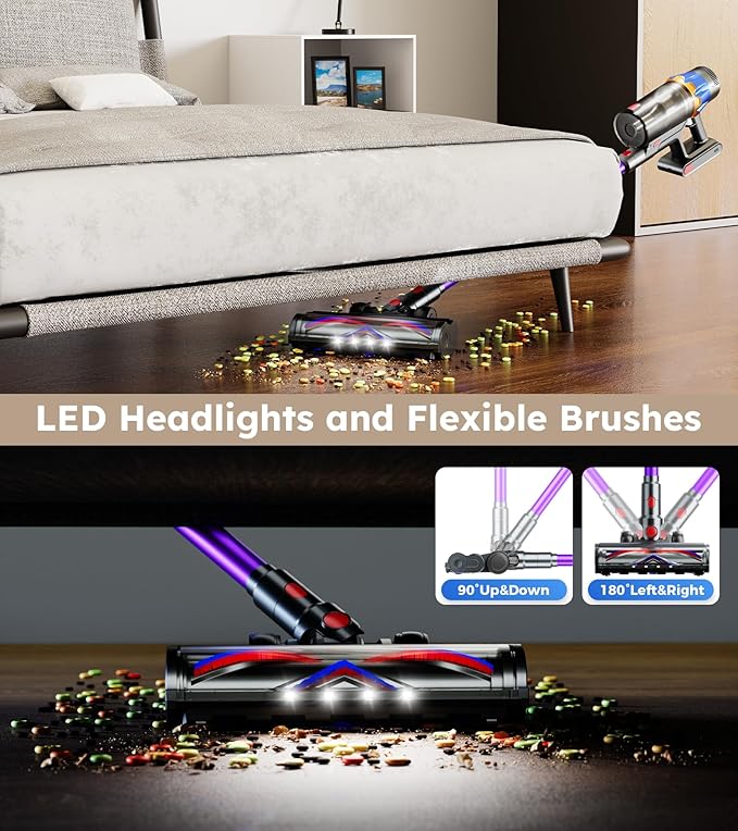 Cordless Vacuum Cleaner,Upgraded 50KPA 600W 70 Mins Stick Vacuum with Self-Standing,Touch Screen, Rechargeable, Lightweight,Anti-tangle Wireless Vacumm,Vacuum Cleaners for Home/Pet Hair/Carpets/Floors