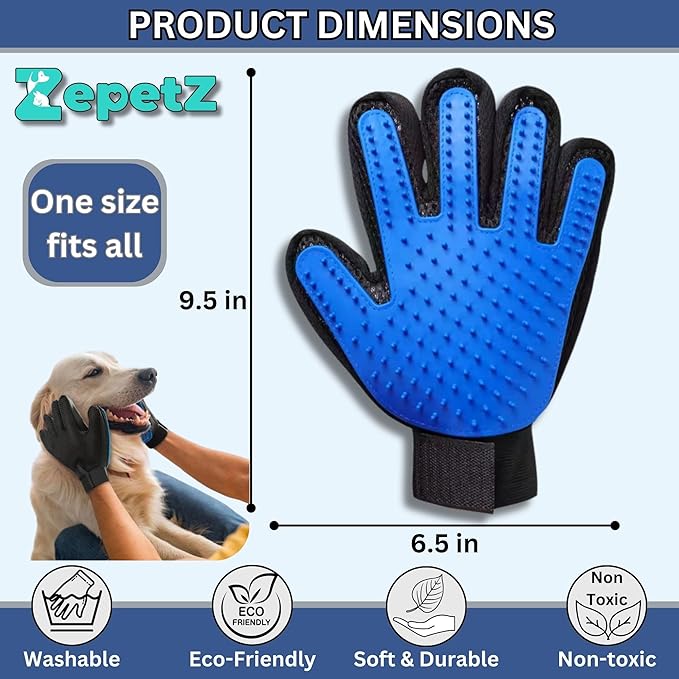 (Right Hand) Pet Hair Remover Glove โ Blue, Reusable Grooming Glove for Dogs, Cats & Horses, Gentle Deshedding, Bathing & Massaging, Anti-Shedding Tool for Pet Hair Removal (Right Hand only)