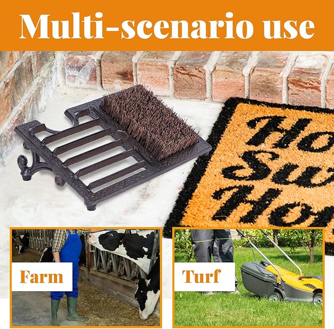 Cast Iron Boot Brush Scraper Outdoor, Heavy Duty Boot Scrubber Brush with Angled Design, Vintage Rustic Boot Scrapers with Brushes Outdoor for Outdoor, Porch, Entryway