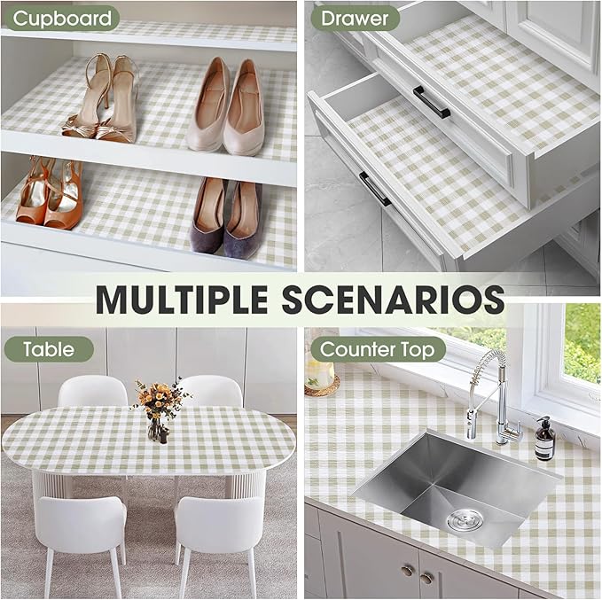 Drawer and Shelf Liner, Non-Slip Kitchen Cabinet Liners Non-Adhesive Thick Strong Grip Waterproof Washable Mats Protect Dresser Shelves Cupboard Bathroom Cabinets, Yellow Plaid, 12 in X 20 FT