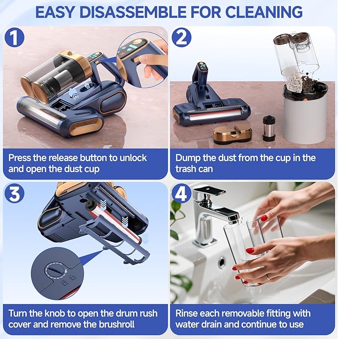 Cordless Mattress Vacuum Cleaner,16Kpa Bed Vacuum with 253.7nm UV-C Light,HEPA Filter & Ultrasonic Tech,Portable Handheld Vacuum for Couch,Sofa & Pet