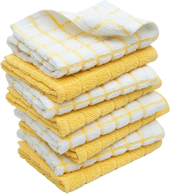 Bumble Dish Cloths (8 Pack) | 12" x 12" | 100% Cotton Kitchen Towels | 405 GSM | Soft, Highly Absorbent & Durable Dish Towels for Kitchen | Yellow