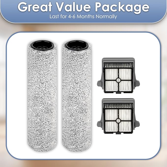 【Version 2, Detachable】(4 Pack) S7 Pro Brush Rollers and HEPA Filters Compatible With Tineco Floor One S7 Pro, Floor One S6 Wet Dry Vacuum Cleaner (Excluding Handle)