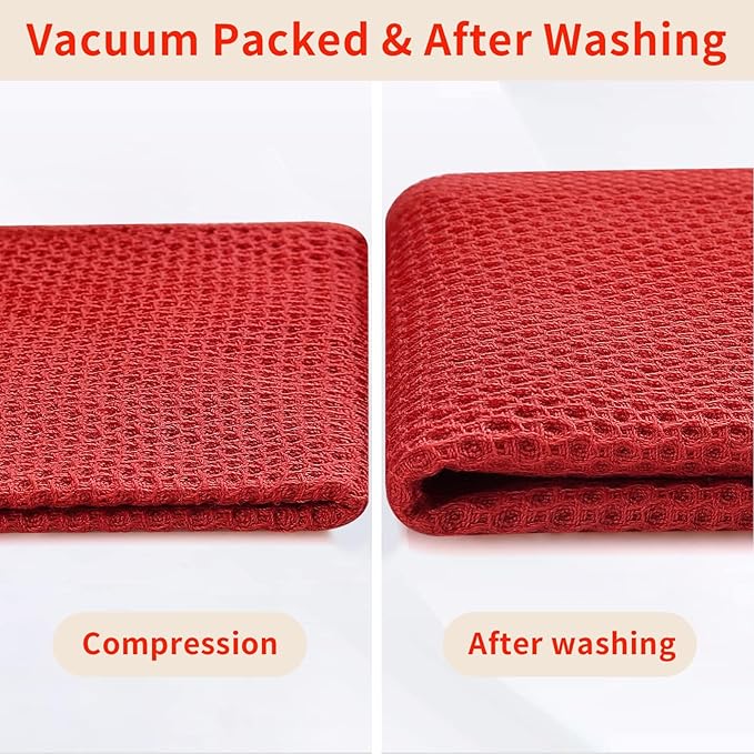 Homaxy 100% Cotton Waffle Weave Kitchen Dish Cloths, Ultra Soft Absorbent Quick Drying Dish Towels, 12 x 12 Inches, 8-Pack, Red