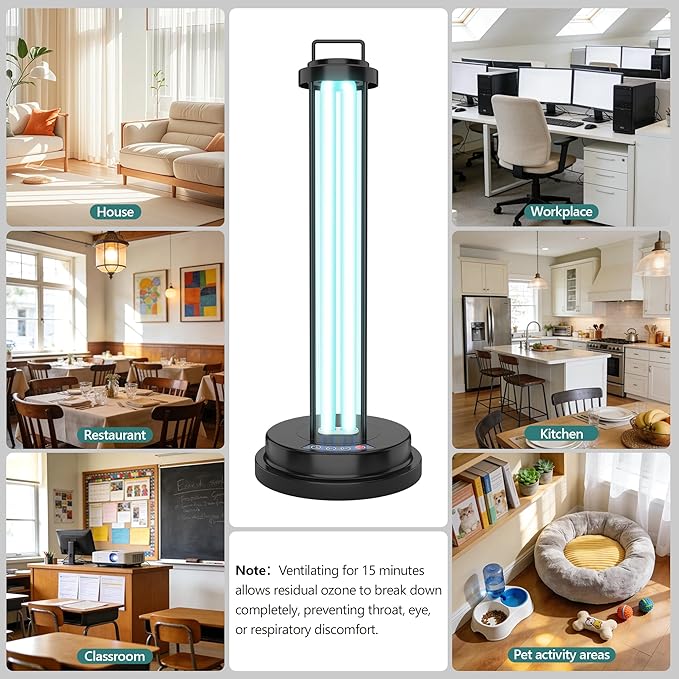 40W UV Light Sanitizer Ultraviolet Ozone Sanitizer Lamp with 3 Speed Timings for Household Office Hotel Spa Basement Laundry Room