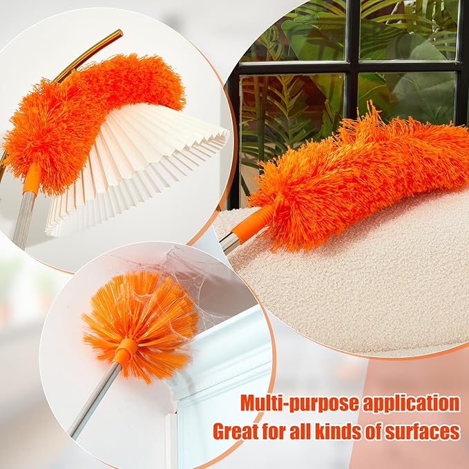 30 Feet High Reach Duster Kit with 2-24 ft Extension Pole High Ceiling Dusting and Window Cleaning Kit with Window Washer & Squeegee, Cobweb Duster, Washable Head for Ceiling Fan Blade