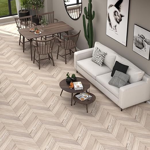 Oxdigi Peel and Stick Herringbone Vinyl Flooring Roll 23"x 393"/64 Sq.Ft, Self Adhesive Vinyl Floor Tiles Wood Plank Flooring Waterproof Wear-Resistant for Any Room, DIY Floor Coverings, Light Wood
