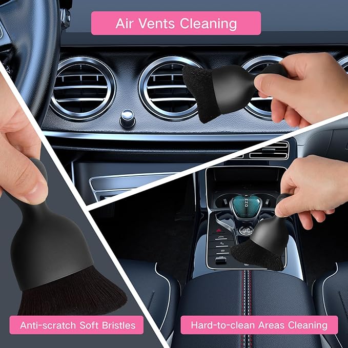 11pcs Windshield Cleaner Tool, Car Window Cleaning Wash Kit with 6 Reusable Microfiber Pads 2 Spray Bottles and Extendable Handles Auto Glass Wiper Kit, Pink