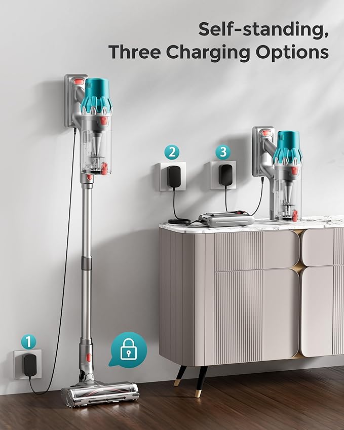 V6 Cordless Vacuum Cleaner,600W Stick Vacuum with LED Touch Screen,70Mins 50KPA Self-Standing Wireless Vacumm,Upgraded Anti-Tangle Vacuum Cleaner for Home,Pet Hair,Carpets,Floor,Green