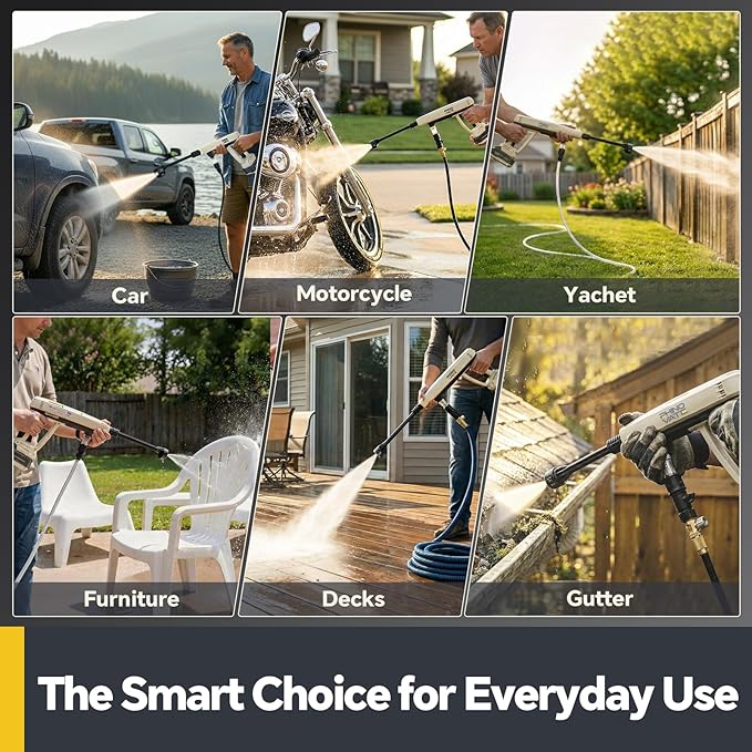 Cordless Pressure Washer, 1280 PSI Portable Power Washer, 4.0Ah Battery Powered with Dual Water Source, 6-in-1 Nozzle, 16ft Detachable Hose, Efficient and Forceful, for Camping, Patio, Cars