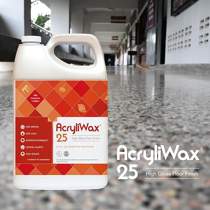 Acryliwax 25 High Solids & High Gloss Commercial Floor Wax & Finish - Case of 4 Gallons…