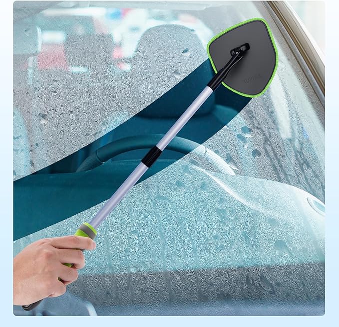 XINDELL Windshield Cleaning Tool, Interior & Inside Car Windshield Cleaner with Microfiber Pads, Extendable Handle & 360° Head, Streak-Free Glass Cleaning Kit for Cars Trucks