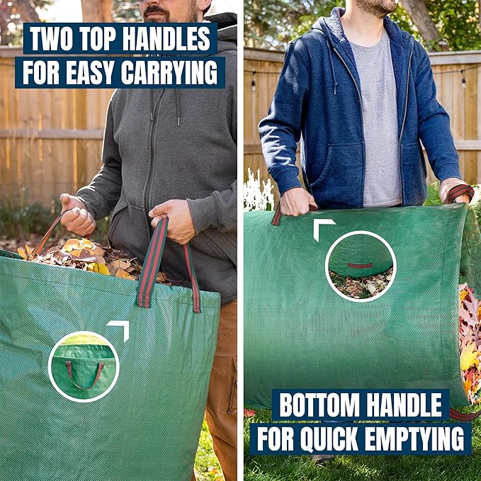 MEKKAPRO Big Gulp Lawn Bags, 3-Pack 72 gallons Heavy Duty Lawn and Leaf Bags with Reinforced Handles, Reusable Yard Waste Bags, Garden Waste Bag for Debris, Yard, Leaf Collector