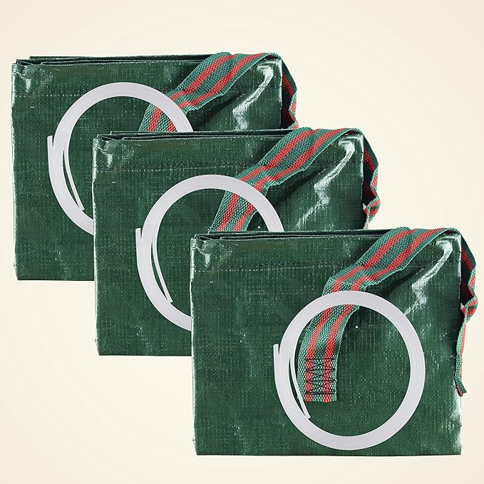 Gardzen 3-Pack 72 Gallon Yard Waste Bags, Reusable Heavy Duty Collapsible Garden Leaf Bags with Plastic Ring, Stand-Up Yard Waste Bin for Leaves, Lawn Debris & Grass Clippings, PE Material